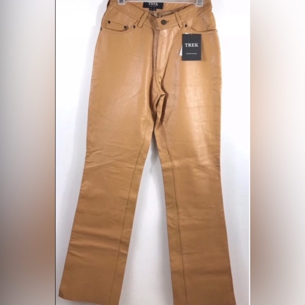 NWT Trek NY Tan Italian Lamb Genuine Leather Pants Jeans Classic 5-Pockets Sz 6 - Picture 9 of 10